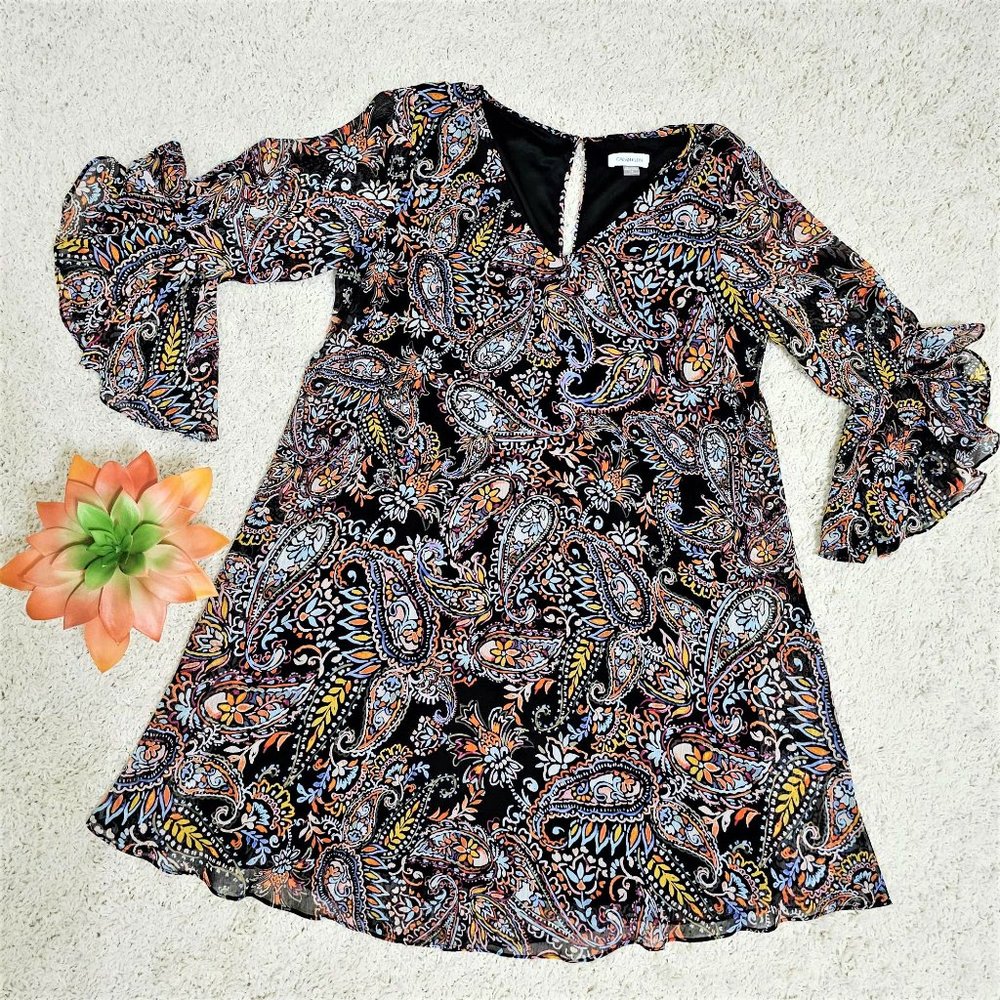 Calvin Klein Brand Dress Black Multi Paisley Print Women's Size 14 - Picture 7 of 12